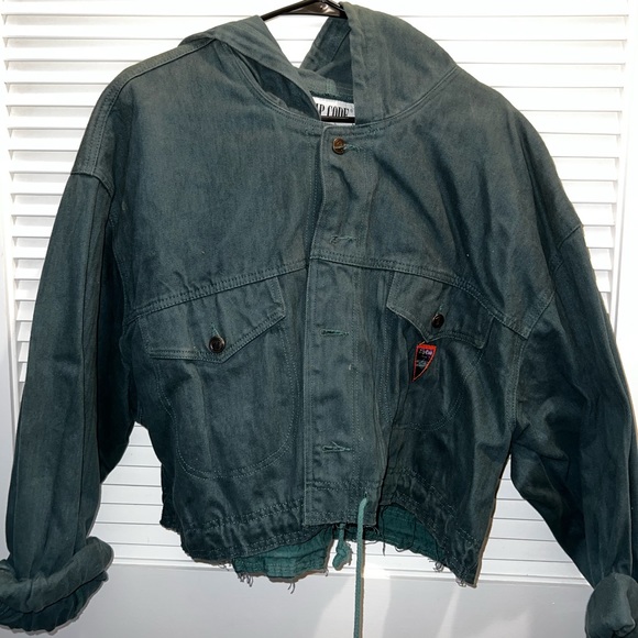 Zipcode Oversized Raw Hem Green Denim Jacket - Picture 1 of 2